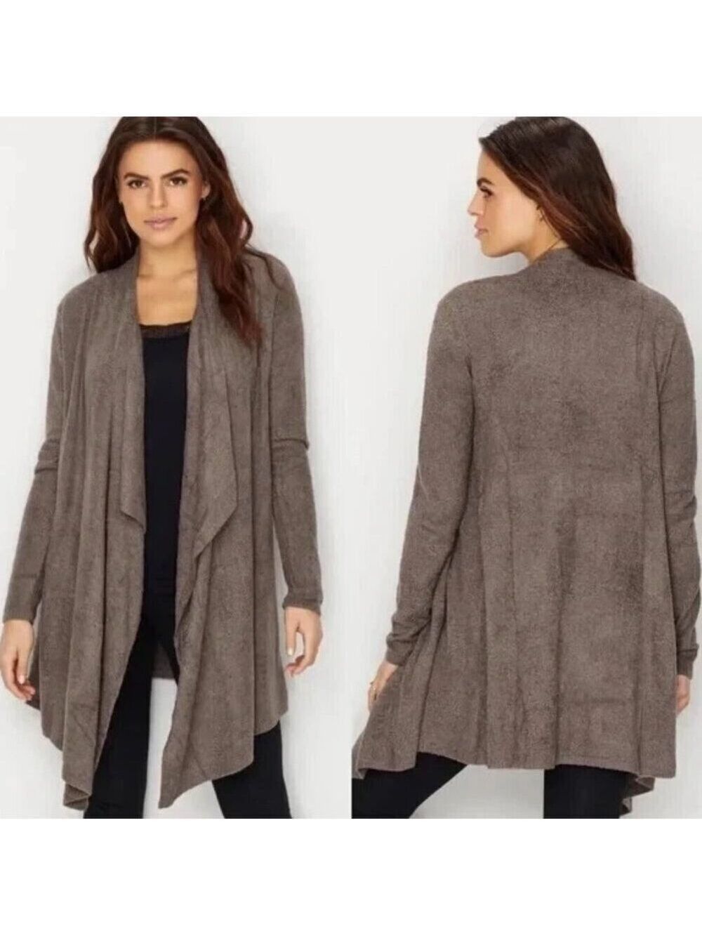 Barefoot Dreams Bamboo Chic Lite Calypso Open Front Mocha Brown Cardigan L/XL